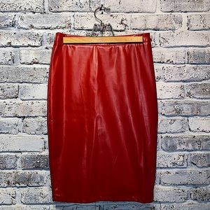 VTG Kate Kasin Faux Leather Red Pencil Skirt